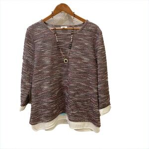 Talbots Multicolor Knit Sweater. Fall colors. Burgundy/black/white. Size XL